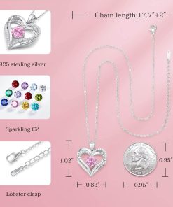 Forever Love Heart Sterling Silver Pendant Necklace Birthstone CrystalsSliver-10-Oct