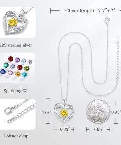 Forever Love Heart Sterling Silver Pendant Necklace Birthstone CrystalsSliver-11-Nov