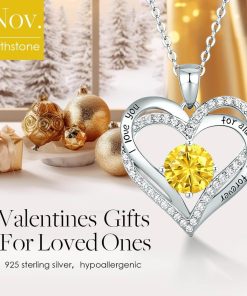 Forever Love Heart Sterling Silver Pendant Necklace Birthstone CrystalsSliver-11-Nov