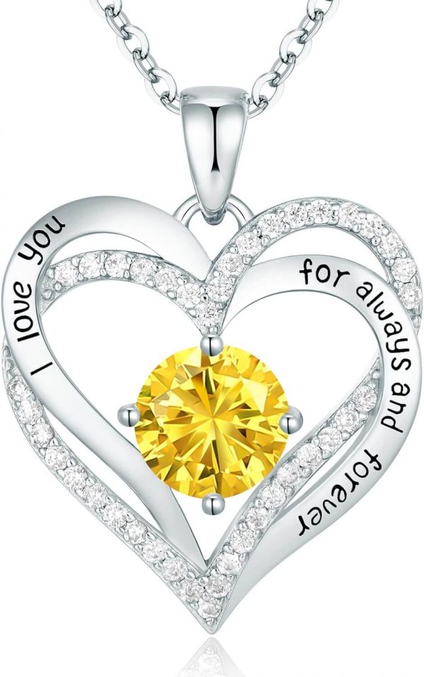 Forever Love Heart Sterling Silver Pendant Necklace Birthstone CrystalsSliver-11-Nov