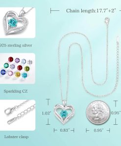 Forever Love Heart Sterling Silver Pendant Necklace Birthstone CrystalsSliver-12-Dece