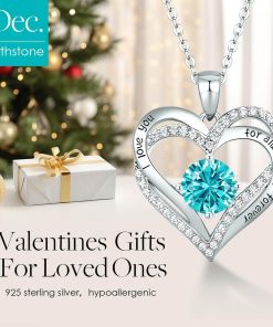 Forever Love Heart Sterling Silver Pendant Necklace Birthstone CrystalsSliver-12-Dece