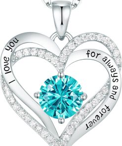 Forever Love Heart Sterling Silver Pendant Necklace Birthstone CrystalsSliver-12-Dece