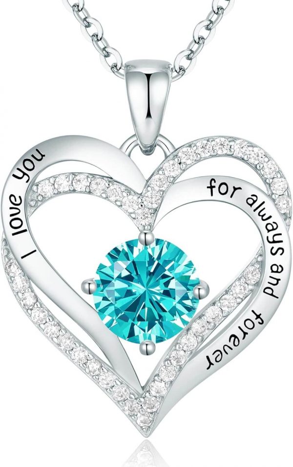 Forever Love Heart Sterling Silver Pendant Necklace Birthstone CrystalsSliver-12-Dece