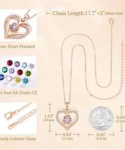 Forever Love Heart Sterling Silver Pendant Necklace Birthstone Crystals Rose Gold Plated-June
