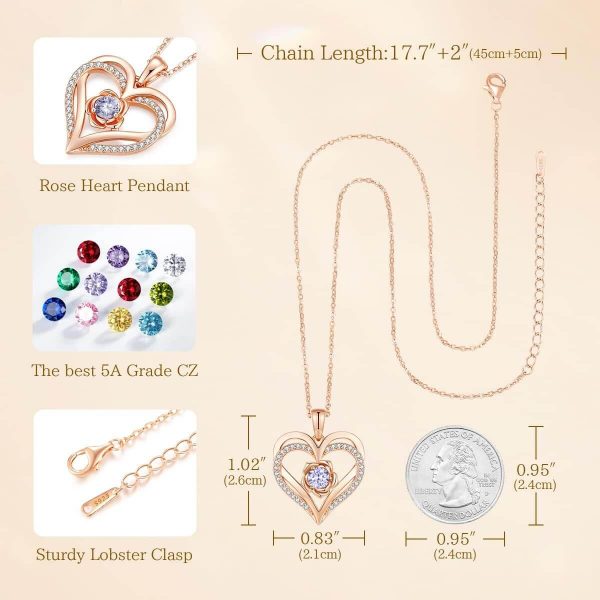 Forever Love Heart Sterling Silver Pendant Necklace Birthstone Crystals Rose Gold Plated-June