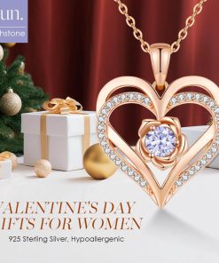 Forever Love Heart Sterling Silver Pendant Necklace Birthstone Crystals Rose Gold Plated-June